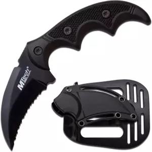 MTech USA - 고정 블레이드 나이프 완전 톱니 모양 스테인리스 스틸 호크빌 텍스처 G10 인서트가 포함된