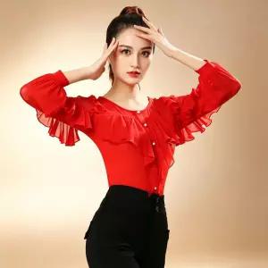 여성 줌바 연습복 댄스의상 긴팔 우아한 중년 공연용