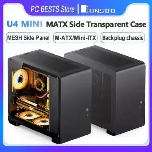 Jonsbo U4 미니 메쉬 MATX 케이스 측면 투명 강화 유리 마더보드 뒷면 삽입 지원 ITX 데스크탑 소형 섀시