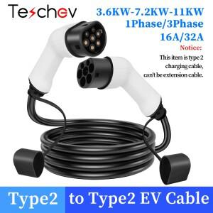 Teschev 32A 7KW 유형 2 - EV 충전 케이블 11kW 16A 3상 모드 3 공공 스테이션의 및 PHEV용 IEC 62196-2