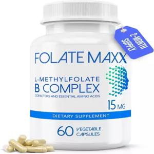 활성 B 복합체가 된 엽산 MAXX L 메틸폴레이트 15mg 60캡슐 B6 블렌드 및 B12 보충제가 고효능 5MTHF 3in1