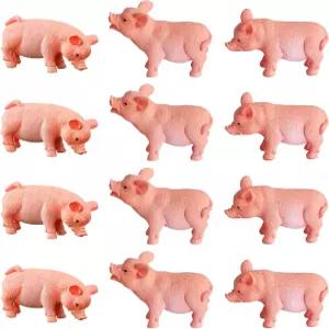 MAOMIA 12PCS 실감나는 돼지 인형 동물 세트 케이크 토퍼 조경 장식 요정 정원 컬렉션 놀이 크리스마스