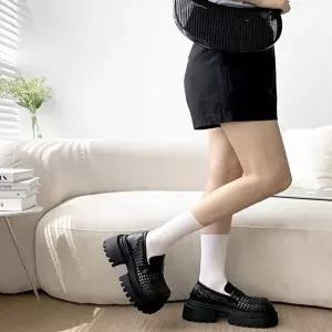 시크 블랙 여름 청키솔 캐주얼 통굽 키높이 로퍼-WFOK261