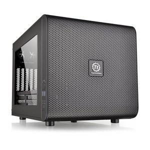 써멀테이크 코어 V21 SPCC 마이크로 ATX 미니 ITX 큐브 게이밍 컴퓨터 케이스 섀시 소형 폼 팩터 빌드 200MM 전면 팬 사전 설치 CA-1D5-00S1WN-00 블랙