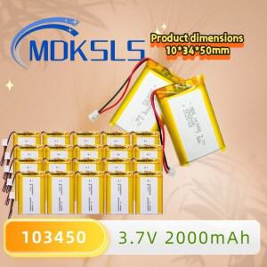 리튬 배터리 103450 2000mAh JST PH 2.0mm 2핀 플러그 3.7V 블루투스 헤드셋 카메라 GPS 네비게이터 MP5용