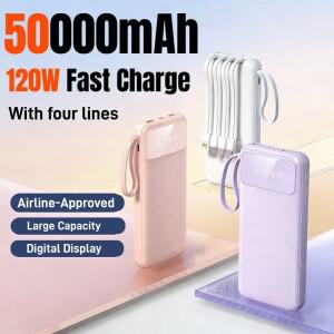100000mAh 4in1 파워뱅크 내장 케이블 대용량 컴팩트 휴대용 샤오미 아이폰 17프로맥스 화웨이용