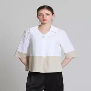 꼼빠니아compagna 브이 카라넥 배색 셔츠 블라우스택가격 259
