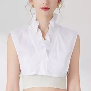 여성 V넥 러플 페이크 카라 셔츠 1P 레이어드 단추 스트랩 블라우스 심플 레이어드셔츠