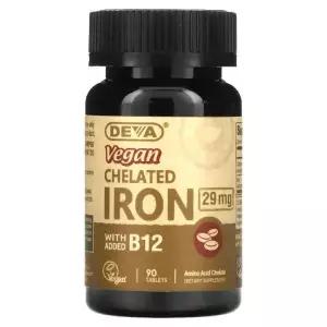 데바 킬레이트 철분 29mg 비타민 B12 90정 1통 Deva Vegan Chelated Iron 1병