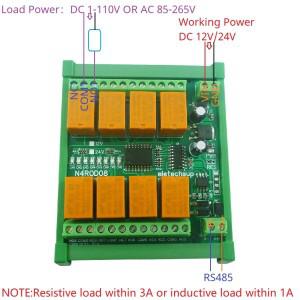 미니 사이즈 IOT 원격 컨트롤러, N4ROD08 Modbus 산업용 8 DO RS485 릴레이 모듈, DC 12V 24V Eletechsup