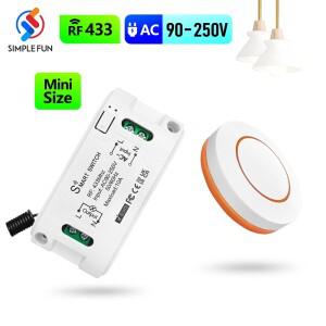 RF433MHz 무선 원격 제어 전등 스위치 AC 110V 220V 10A 미니 릴레이 모듈 및 램프 팬 ON/OFF 용 푸시 버튼