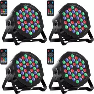 MOSFiATA 파 라이트 4팩 RGB 36 LED 스테 활성화 DMX 컨트롤 리모컨 조명이 있는 7가지 모드 업라이트 클럽