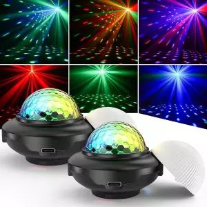 배터리 구동 디스코 볼 충전식 파티 조명 스트로브 사운드 활성화 RGB LED DJ 웨딩 바 무대 댄스 룸 2팩