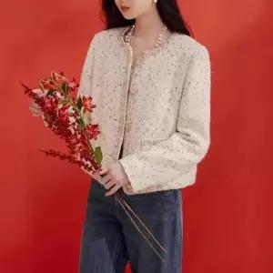 봄 여자 하프 별빛 트위드 천금감 땡땡이 쇼트 톱 코트 ST1