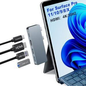 SURFACE PRO 11 허브 어댑터 MICROSOFT 9 / 10 X 도킹 스테이션 4K HDMI USB C 썬더볼트 4(8K 디스플레이 + 40GBPS 데이터 100W PD) 3.0 2.0 - X용 어댑터