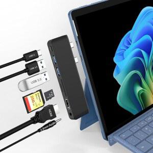 SURFACE PRO 11 / 10 9 액세서리 도킹 스테이션 및 어댑터 - 듀얼 모니터용 7-IN-1 USB-C 허브 4K HDMI USB C 썬더볼트 4(8K@30HZ 40GBPS 100W PD) 3.0 SD /TF 카드 리더 2개 3.5MM 오디오