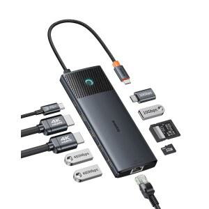 베이스어스 도킹 스테이션 듀얼 모니터 10GBPS 10 IN 1 스테이션 HDMI 싱글 4K@120HZ 4K@ 60HZ USB C 및 A 기가비트 이더넷 PD 100W 아이폰호환 15용 SD /MAC /DELL /hp호환 /LENOVO