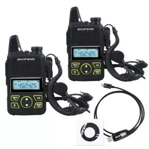 2개/쌍 바오펑 BF-T1 미니 포켓 FM 햄 무전기 UHF 400-470MHz 2W 20채널 이어폰 포함 및 1개 USB