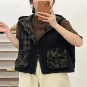 청 캐주얼 여자조끼 조끼 나시 후드 원템3