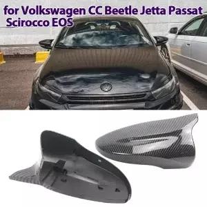 탄소 섬유 스타일 블랙 백미러 커버 캡 VW JETTA MK6 바겐 파사트 B7 Scirocco Beetle CC Eos 교체용
