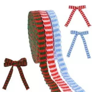 크리스마스 빨간색 녹색 뜨개질 폴리 에스터 리본 미니 인형 스카프 DIY 공예 트리 와인 병 선물 포장 장식