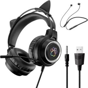 PS5용 유선 오버이어 헤드폰 마이크 + 무선 넥밴드 스포츠 이어버드 PC/닌텐도 스위치/모바일용 게이밍
