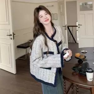 세군다 여사친 가을 하프 트위드 프렌치 숏 탑 코트 DOS3