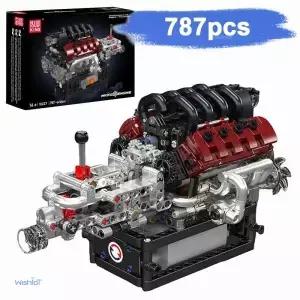 몰드 킹 0227 V8 엔진 모델 키트 787PCS 미니 빌딩 블록 (작동하는 기어박스 ) STEM 기계 ()