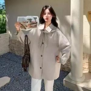 여자코트 하프 상큼 체크 트렌치코트 후드 탈부착 원템1