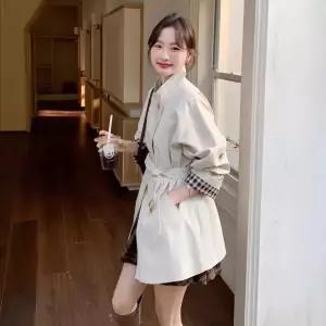 여자코트 하프 봄 소매 체크 트렌치코트 원템1