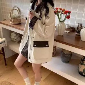여자코트 하프 차이나 코트 봄 체크 소매 칼라 빅사이즈 트렌치 원템1