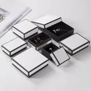 2 팩 화이트 블랙 골 판지 보석 상자 Earings 반지 목걸이 보관 7x9x3cm 크래프트 종이 여행 결혼 선물