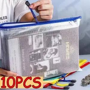 방수 PVC 메쉬 지퍼 보관 가방 파우치 파일용 사무실 및 가정 여행용 문구 A3 A4 A5 0 팩
