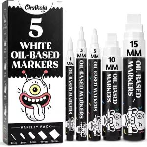 Chalkola 5 화이트 페인트 펜 - 금속 패브릭 유리 자동차 타이어 가구 터치업 목재 및 플라스틱 표면용