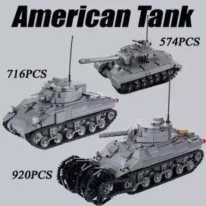 2차 세계대전 미군 M4 셔먼 탱크 빌딩 블록 M26 퍼싱 군인 피규어 무기 전쟁 장면 모델 MOC 브릭 소년 선물