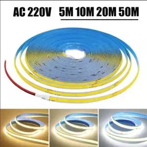5M 0M 20M 50M/롤 COB 스트립 AC 220V 240Leds/M IP20 3000K 4000K 6000K 드라이버 빌드 홈 장식 리본 로프