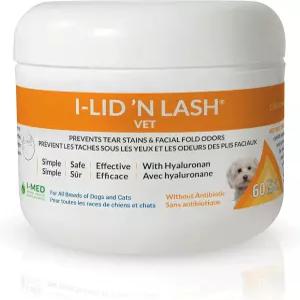 I-LID N LASH 수의사 개 눈 물티슈 - 반려견용 눈물 얼룩 방지제 60개 히알루로난으로 강아지 퇴원용
