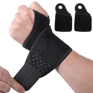 Qianyu 2팩 조절식 손목 보호대 통기성 내구성이 뛰어난 초박형 탄성 터널 역도 테니스 핏 왼손용 랩