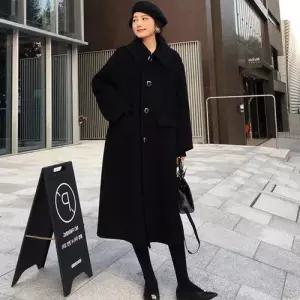 손오반 여성 검정 롱 모직 코트 추동 햅번느낌 데일리룩 슬립 KUK3