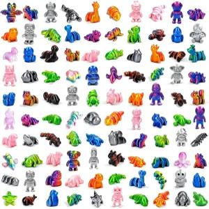 TUTHKOTH 200Pcs 미니 랜덤 3D 프린팅 동물 피규어 세트 - 100가지 독특한 디자인 움직이는 관절 실크