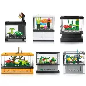DIY 물고기 탱크 수족관 거북이 도마 흰 동가리 데스크탑 장식 빌딩 블록 모델 벽돌 세트 키트 완구