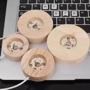 나무 LED 디스플레이 기본 빛 크리스탈 공 유리 수지 아트 장식 스탠드 선물 USB 포트에 대 한 빛나는 램프