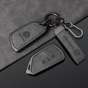 합금 가죽 자동차 키 케이스 풀 커버 쉘, VW 폭스바겐 ID.3 골프 8 2022 MK8 키리스 키체인 액세서리