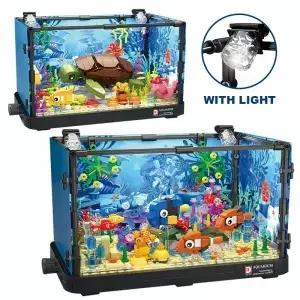 Fishbowl 수족관 시리즈 빌딩 블록 거북 해파리 물고기 탱크 빛 해저 조립 벽돌 를위한