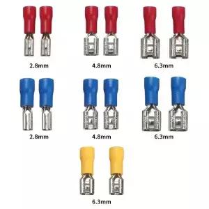 00/50/0pcs 여성용 압착 단자 28mm 절연 스페이드 와이어 커넥터 전기 배선 케이블 플러그 레드 블루