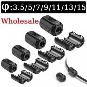 0Pcs 35/5/7/9/3/5mm 링 코어 페라이트 비드 클램프 초크 코일 E RFI 잡음 필터 클립 블랙 마그네틱 스냅