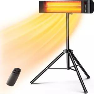 VAGKRI 실외 히터 리모컨이 있는 1초 난방 1500W 적외선 3가지 열 설정 12시간 타이머 IP65 방수 파티오