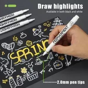 3/6/2개 방수 마커 펜 흰색 검정색 잉크 2mm 팁 암석 페인팅 스톤 세라믹 유리 나무 어 패브릭 금속