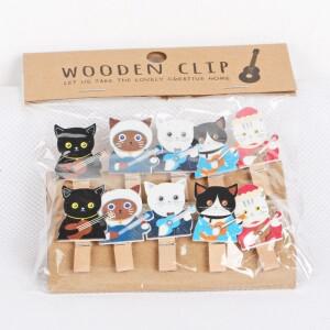 DIY 기타 고양이 사랑스러운 나무 옷 못 빨래 집게 클립, 35x7mm, 사무실 파티 장식 액세서리, 사진 행잉