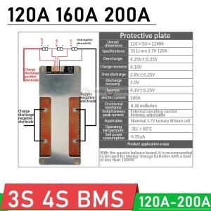 BMS  이온 LifePo4 배터리 보호 보드 밸런스 고전류 12V 자동차 시동 인버터 3S 4S 12.6V 16.8V 120A 200A